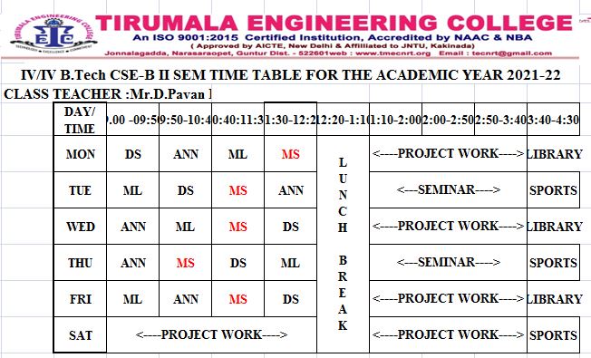 cse timetable